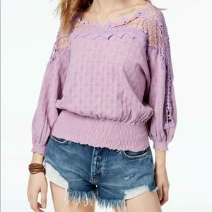 NEw Free People Love Lace Crochet Sweater Lilac XS